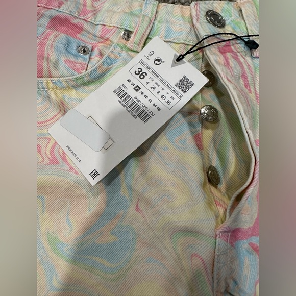 NWT Zara Pastel Marble High Waisted Denim Shorts Sz 4 - Picture 4 of 6